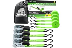 XSTRAP STANDARD 4 Pack 1" x 15Ft Ratchet Tie Down Straps - 500Lbs Load Cap, 1500Lb Break Strength, Heavy Duty Cargo Straps fo
