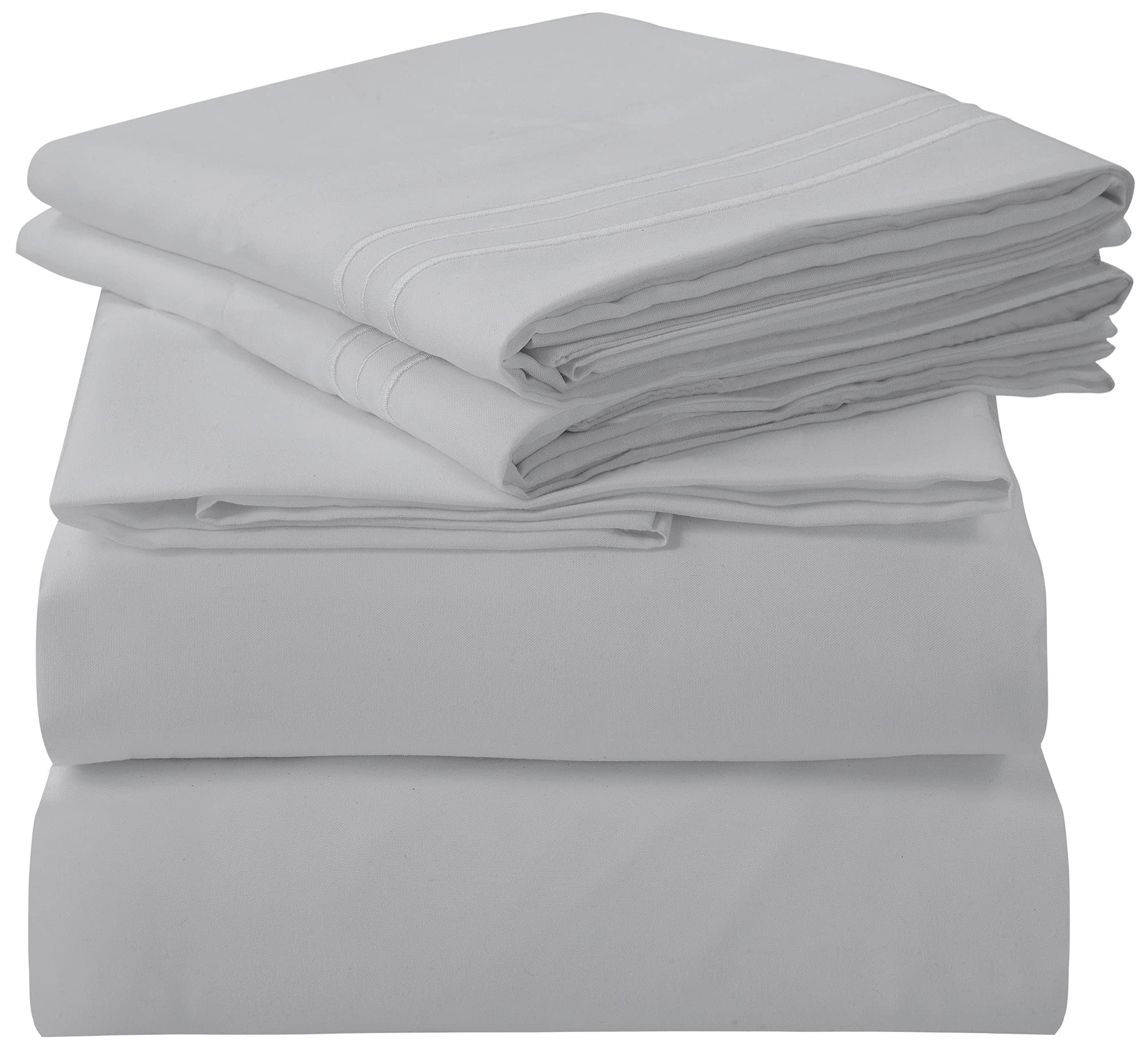 Photo 1 of ROYALE LINENS 4 Piece Queen Sheets Set - Soft Brushed 1800 Microfiber Bedding - 1 Fitted and 1 Flat Sheet, 2 Pillow Cases - Wrinkle Free & Fade Resistant - Hotel Luxury Bed Sheets Set (Silver, Queen)