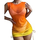 ZAFUL Women Swimsuit Cover Up Dress Ombre Side Ties Sleeveless Sheer Mesh Bathing Suit Coverups Beach Dress