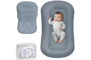 CPZZKQ Baby Lounger - Baby Lounger for Newborn, 0-24 Months, Infant Lounger for Home and Travel, Soft Cotton, Baby Nest Lounger, Newborn Babies Essentials Gifts, GrayishBlue(Lounger Cover Included)