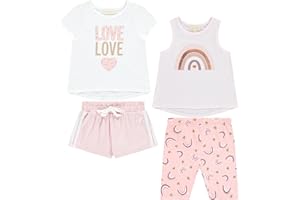 BTween Girls 4 Pack Fashion Summer Clothes Set - Shorts Tank Top Short Sleeve and Biker Shorts