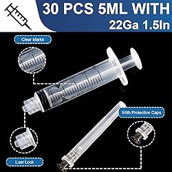 TENKAIWICK 30 Pack 5ml Syringes with Needle-22Ga
