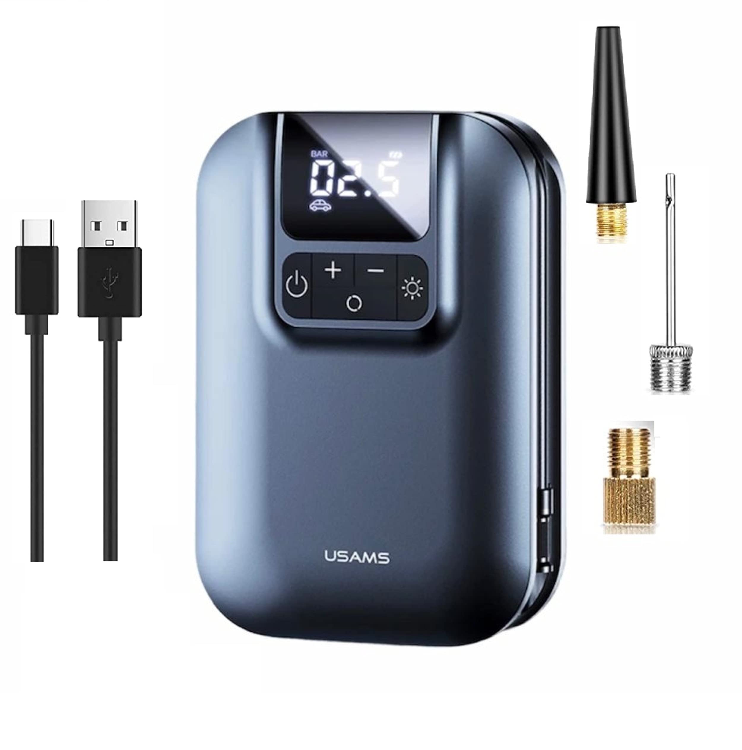 Electric Mini Portable Air Pump with Digital LCD Display Light Rechargeable Air Compressor 5000mAh Car Bicycle Tyre Ball Camping Compressed Air Pump