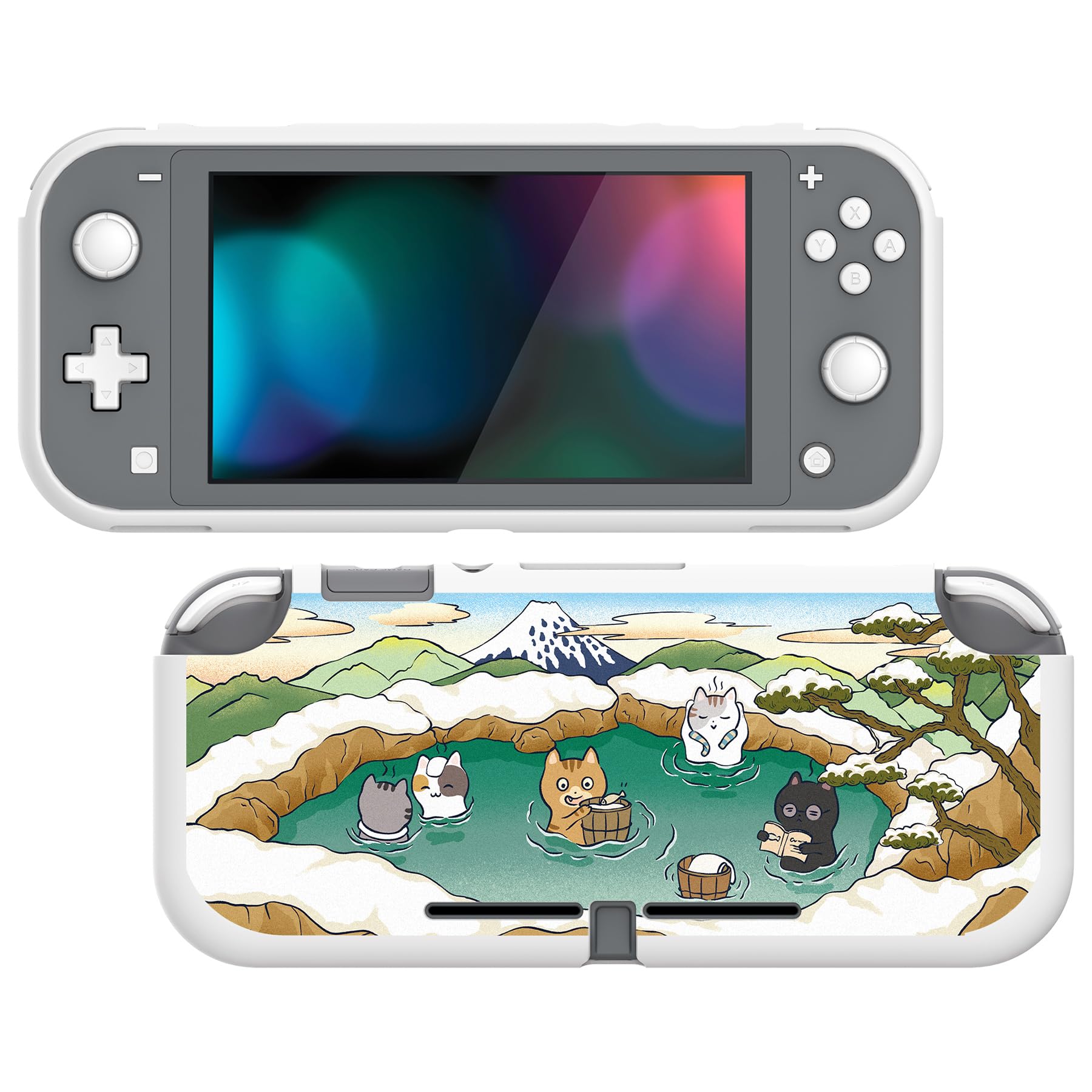 playvital Protective Case for Nintendo Switch Lite Joycon, Soft TPU Slim Case Cover Accessory for Nintendo Switch Lite Joy Con (Hot Spring Kittens)