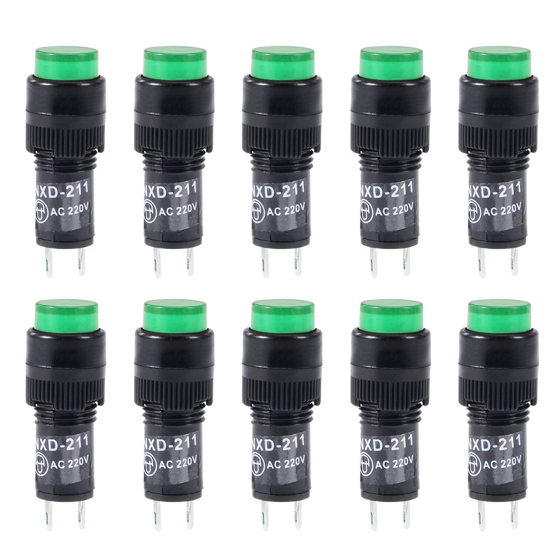 sourcing map Indicator Lights AC 220V, NXD-211 Green Neon Bulb, Flush Panel Mount 2/5" 10mm, 10Pcs