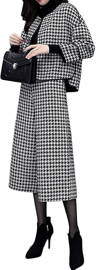 Amazon ビダソン セットアップ レディース スーツ ワイドパンツ 千鳥格子 ハイウエスト 九分丈 ジャケット ノーカラー 長袖 大きいサイズ 着痩せ 結婚式 通勤 フォーマル 秋 冬 ２点セット パンツスーツ 通販