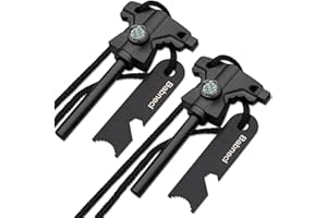 Babnecl Survival Fire Starter with Upgraded Butterfly-Shaped Handle & Built-in Compass & 150dB Whistle, 6-in-1 Flint Fire Starter for Camping