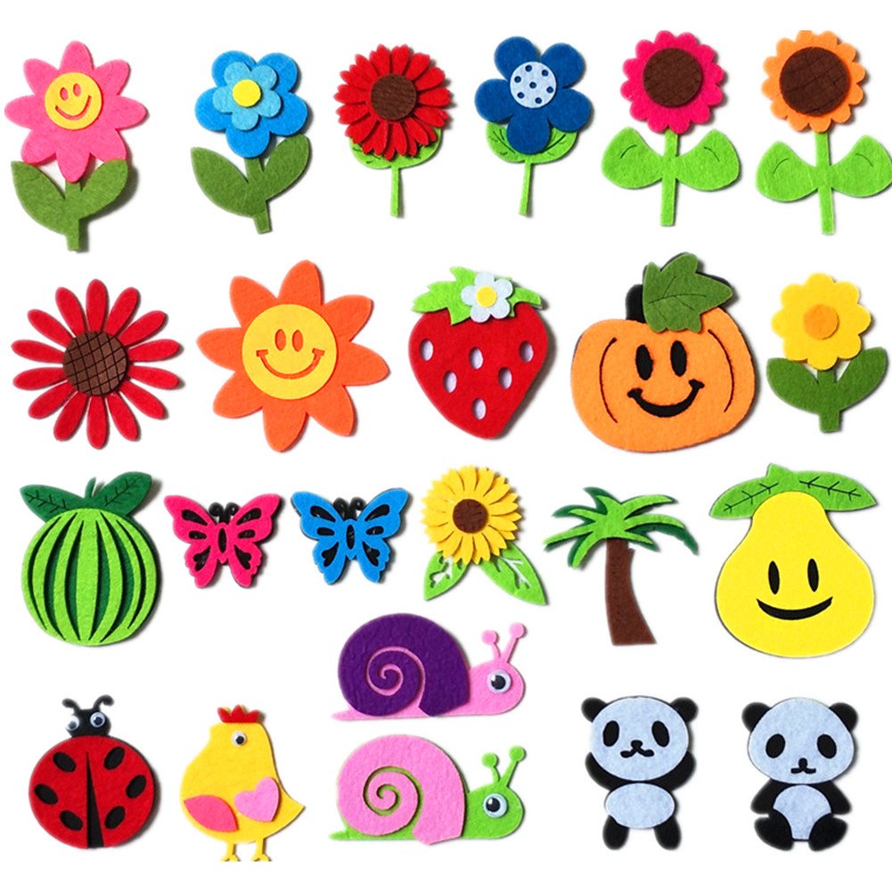 Assorted 23pcs Fruit Felt Applique Kits Animal Felt Scrapbooking Non-Woven Stickers Sew on Applique Sewing Felt Pads for DIY Craft Handcraft Decor