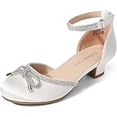 DREAM PAIRS Girls Dress Shoes Closed Toe Low Heels Ankle Strap Pumps for Toddler Little Big Kid Flower Party Wedding Princess