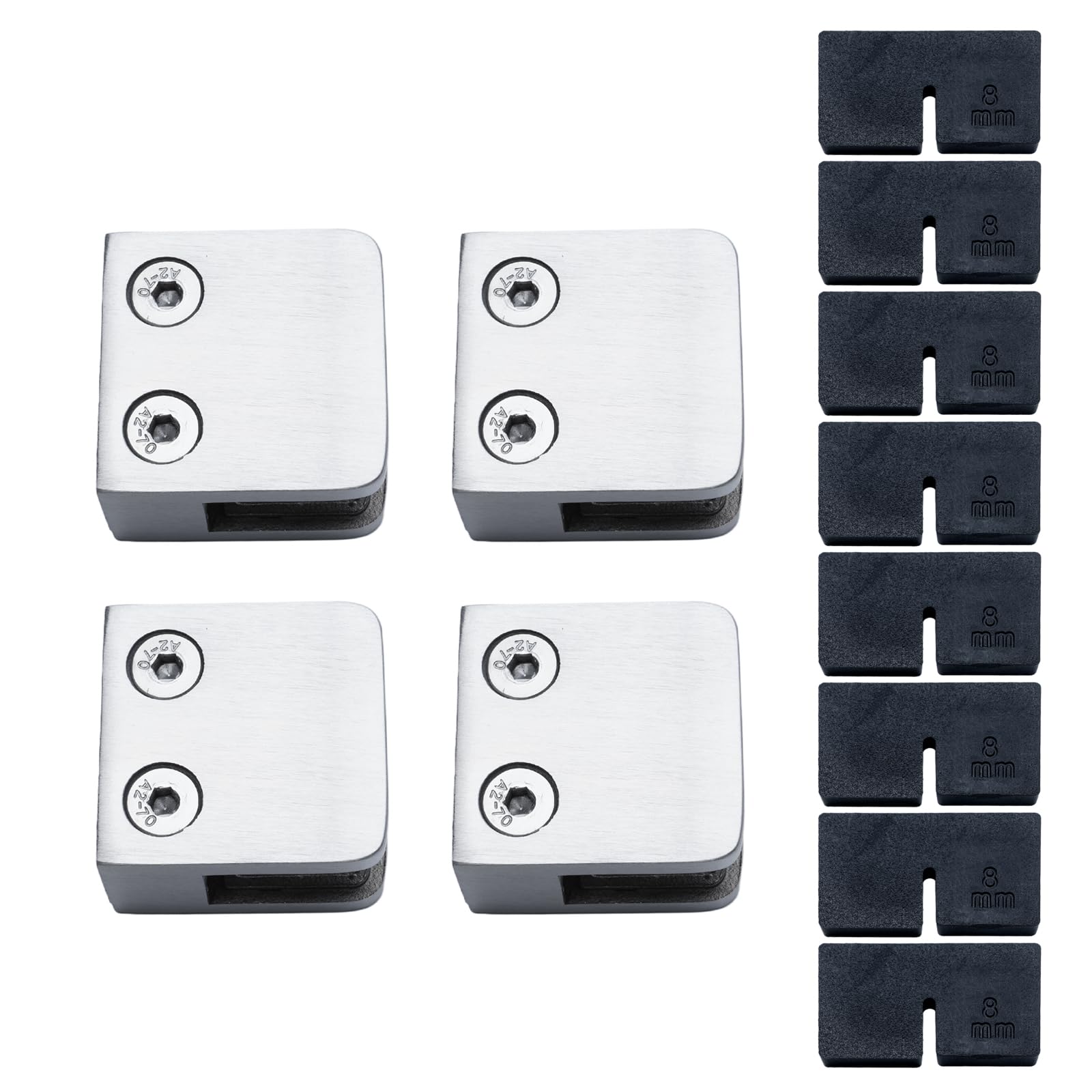 RYPRY 4PCS 6-10mm Heavy Duty Stainless Steel Glass Clamp Brackets - No Drill Wall Mount Frameless Clamps with Rubber Inserts for Shower Screens, Glass Balustrades & Partitions (8mm Glass)