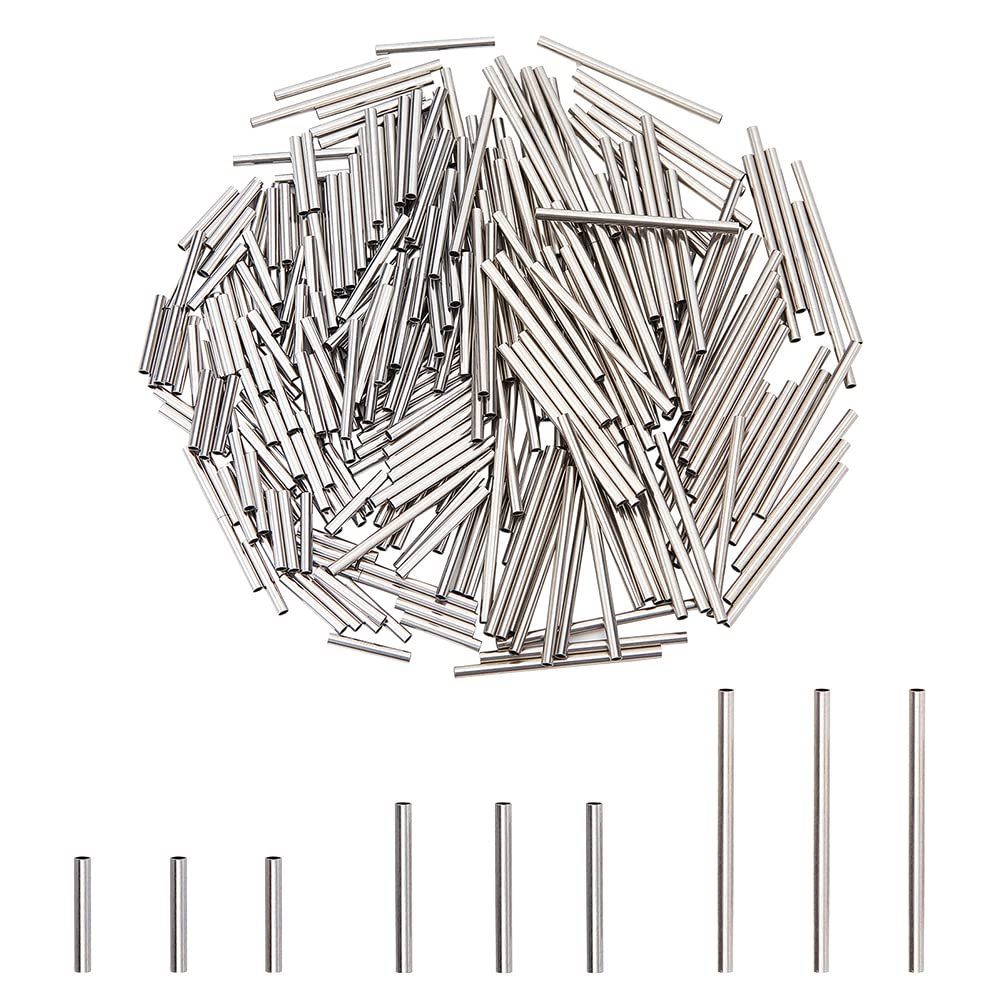 DICOSMETIC 300pcs 3 Sizes 1.5mm Tube Beads 304 Stainless Steel Straight Long Tube Beads Metal Loose Beads for Bracelet Necklace Jewelry Making,Hole:1mm — image 1