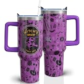 qoepfnsh Halloween Tumbler 40 oz Tumblers with Handle and Straw Purple Witchy Stainless Steel Insulated Coffee Cups Mugs Halloweens Gifts Stuff for Women Girls