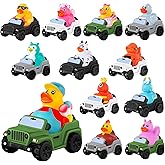 24 Pcs Rubber Ducks for Jeeps, 3.5 Inch Rubber Cars for Ducking Suitable for 2 Inch Ducks, 12 Ducks Assortment with 12 Cars, Baby Bath Toy Valentines Day Gifts for Kids Party Favors