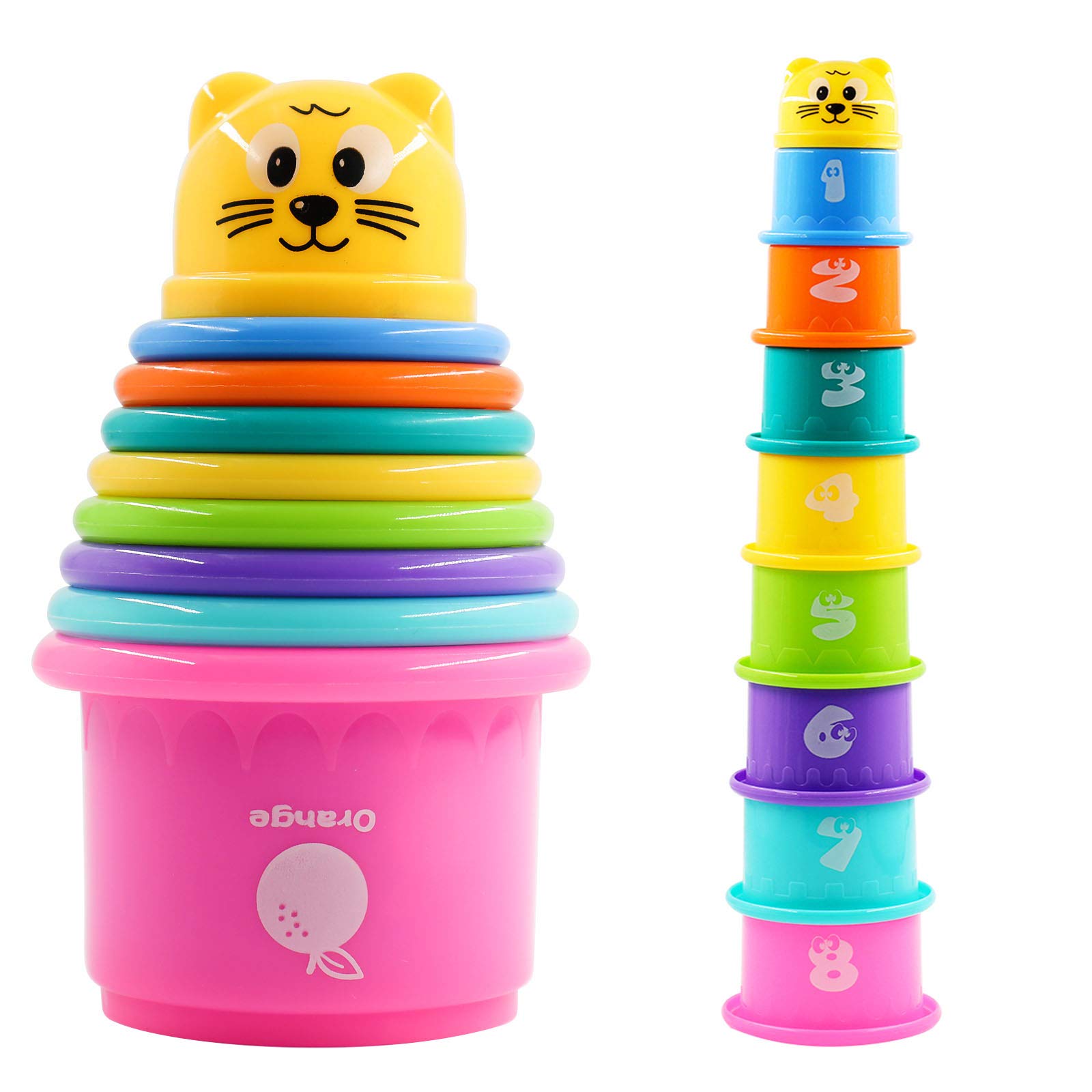 PHYLES 9-Piece Stacking Cups Children's Stacking Tower Stacking Cube Baby Sand Toy for Sorting and Stacking Game Educational Baby Toy from 6 Months