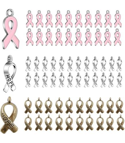 Ornazy 40-Piece Breast Cancer Awareness Charms - Pink Ribbon Jewelry Making Supplies