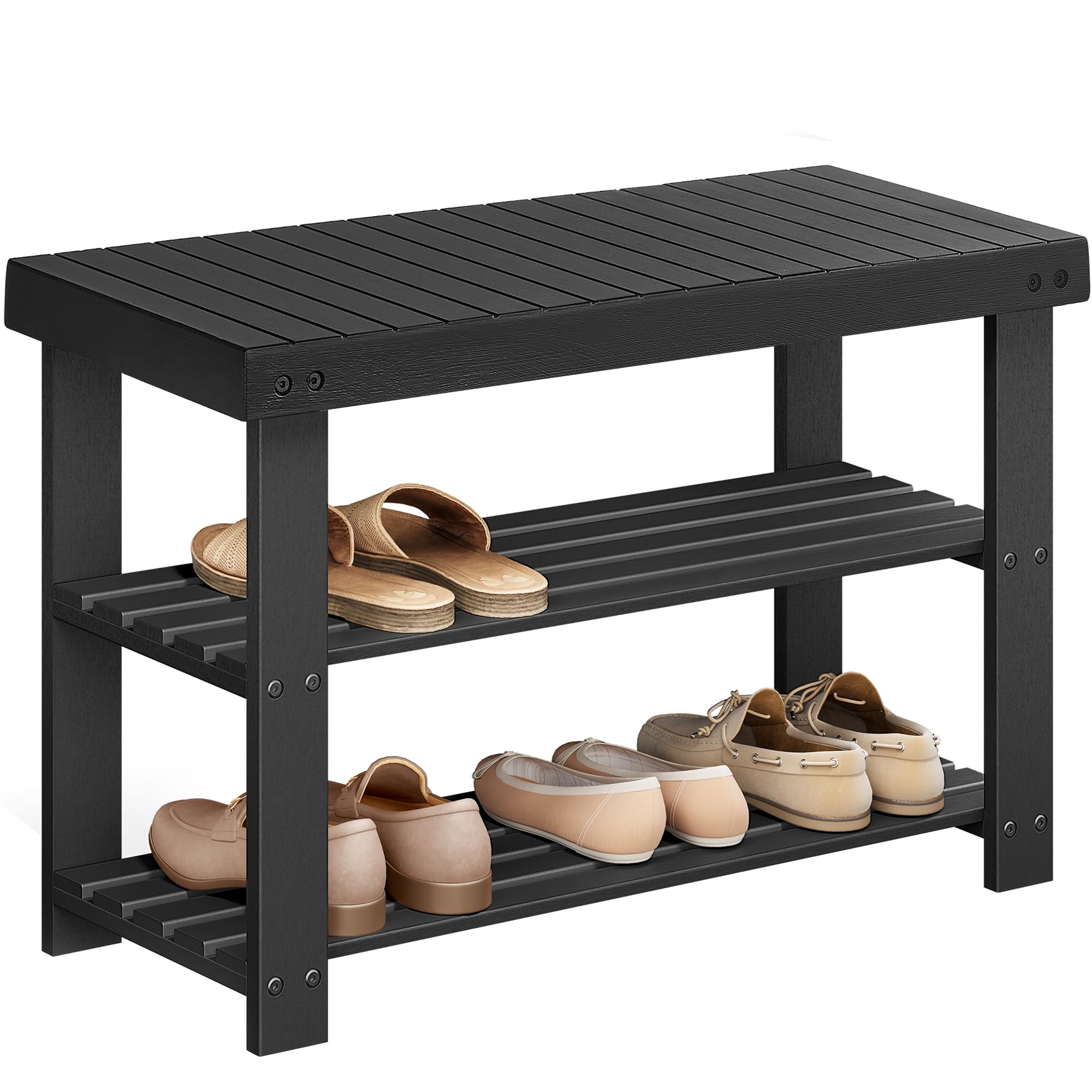 SONGMICS Shoe Rack Bench, 3-Tier Bamboo Shoe Storage Organizer, Entryway Bench, Holds Up to 286 lb, 11.3 x 27.6 x 17.8 Inches, for Entryway Bathroom Bedroom, Ink Black ULBS04H Image SONGMICS Shoe Rack Bench, 3-Tier Bamboo Shoe Storage Organizer, Entryway Bench, Holds Up to 286 lb, 11.3 x 27.6 x 17.8 Inches, for Entryway Bathroom Bedroom, Ink Black ULBS04H Image