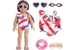 MSYO 18 Inch Doll Summer Outfits Set, Vibrant Doll Swimming Playset for American Doll Girls, Includes Doll Bikini Swimsuits, Heart-Shaped Sunglasses, Goggles, Sandals and Inflated Swimming Ring