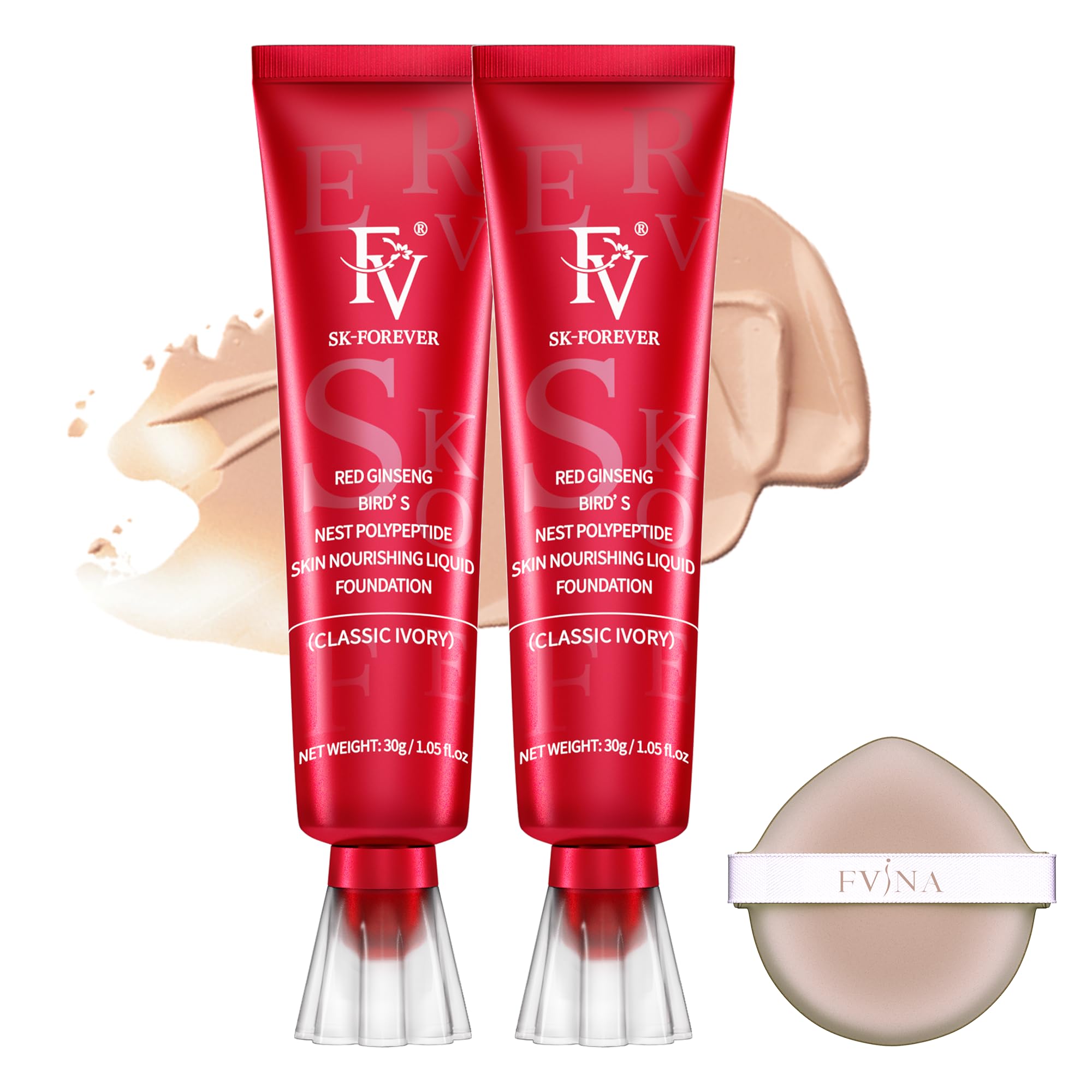 FV 2 PCS Waterproof Foundation, Oil-control & Long Lasting, Medium Coverage & Matte Finish, No Transfer Liquid Foundation for Oily/Normal Skin, 30g, Classic Ivory — image 1