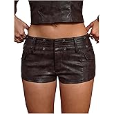 MakeMeChic Women's PU Leather Micro Mini Shorts Low Waisted Zip Fly Y2K Cowboy Chic Outfits