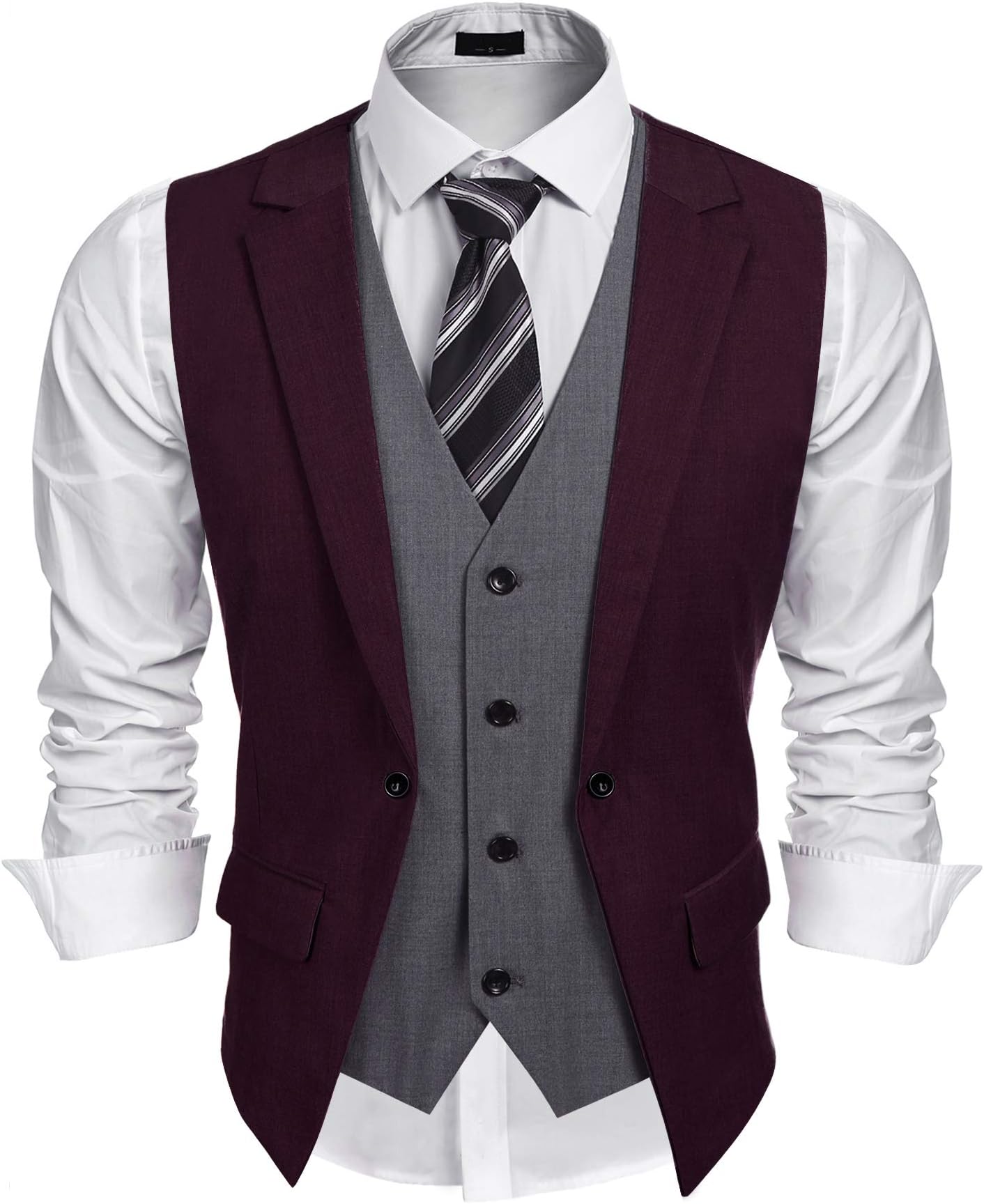 Jinidu Mens Fashion Slim Fit Suit Vests Double Layered Button Down Waistcoat Jacket