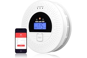 ABORNI WiFi Carbon Monoxide & Smoke Detector 2-in-1 with Clear Display, Battery Powered, 85dB Warning, Test Button, Portable,Perfect for Bedroom,Living Room,RV, Essential for Family