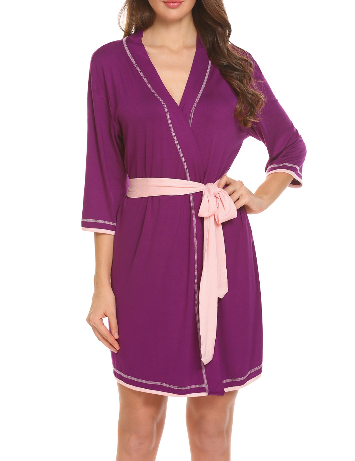 Ekouaer Womens Cotton Robe Long Sleeve Kimono Spa Bathrobes(Purple S)