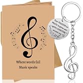 Konsait Music Note Keychain and Card, Where Words Fail Music Speaks Inspirational Note Keychain Card for Musician Gifts Party Favors Key Ring for Teacher Student