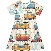 Ollabaky Little Girls Dress Short Sleeve Toddler Summer Sundress A-Line Casual Play Dress for Kids