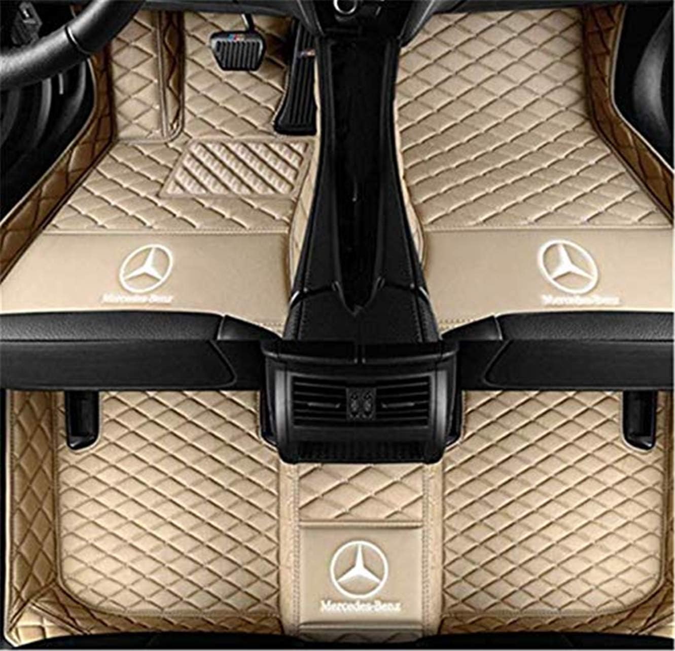 Fmingquhap Customized car Floor mats are Suitable for Benz A C GT CLA GLE GLC ML GT Class AMG All-Weather Protection and with Logo. (Beige, Benz CLA Class AMG 180 200 220 250 260 2014-2019)