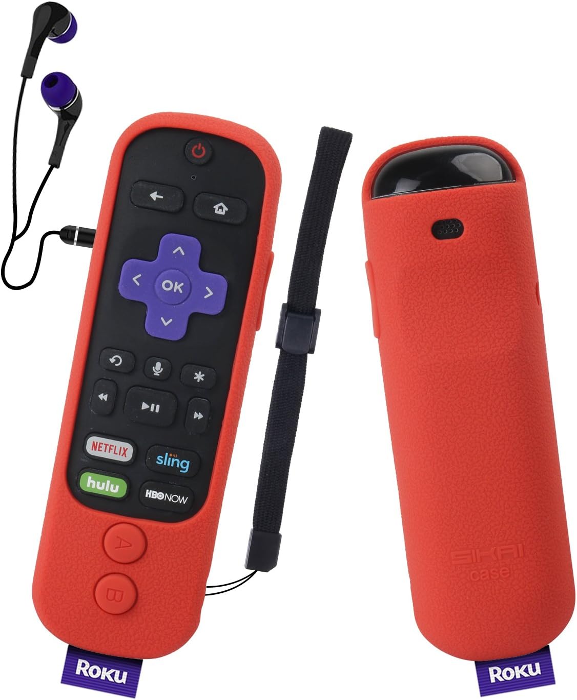 Silicone Remote Case for Roku Ultra 2017/2018(4661) Remote Control Protective Cover for Roku Ultra 4661R with Power Button Remote Jack Hole Cutout Anti-Slip Anti-Lost with Hand Strap (Red)