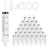 JOLLY PARTY 100Pack 20mL Syringes, Plastic Syringes with Catheter Tip &amp; Cap | Individually Sealed Feeding Syringe For Dogs, Measuring Syringe For Liquid, Scientific Labs, Refilling, Dispensing