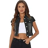 Allegra K Women's 2024 Summer Button Down Cap Short Sleeve Cropped Jean Denim Jacket