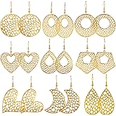 9 Pairs 18K Gold Plated Stainless Steel Dangle Earrings Teardrop Geometric Statement Earrings Pack Boho Gold Earrings for Women Trendy Set