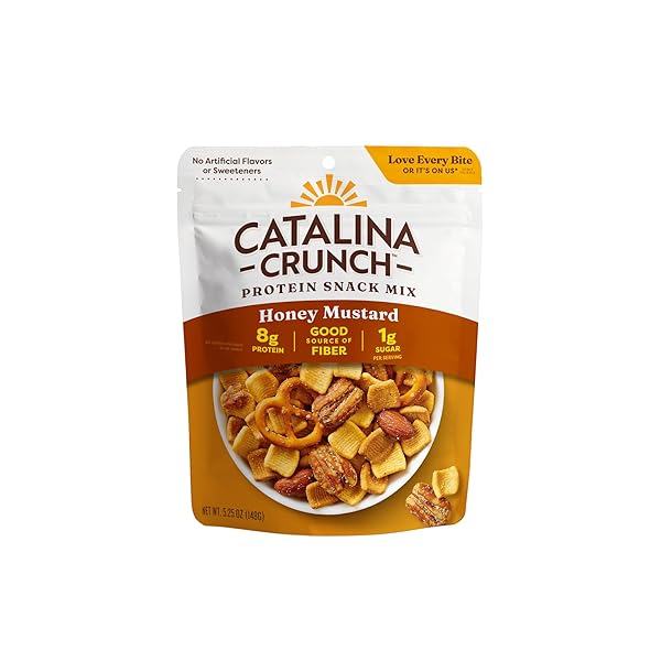 CATALINA CRUNCH PROTEIN SNACK MIX – 8G PROTEIN, 1G SUGAR PER SERVING – GOOD SOURCE OF FIBER, KETO, GLUTEN FREE – HONEY MUSTARD, 5.25 OUNCE BAG (PACK OF 1)