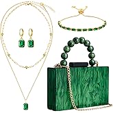 Dansydaisy 4 Pcs Acrylic Clutch Bag for Women Evening Handbag Gold Layered Necklace Bracelet Earrings Set for Wedding Party