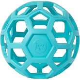 JW Pet HOL-ee Roller Dog Puzzle Ball, Large 5.5in, Natural Rubber, Blue | Puzzle Ball Design Dog Toy for Interactive Play and Chasing Fun
