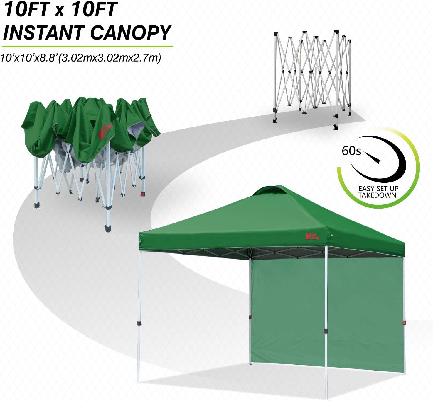 MASTERCANOPY Durable Ez Pop-up Gazebo Tent with 1 Sidewall (3x3M,Forest Green) - Image 5