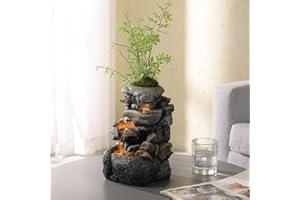 Tolevoit Tabletop Water Fountain with LED Lighting for Indoor Decor and Ambiance Relaxation Soothing Sound Waterfall Indoor Zen Relaxation for Office Home Decorations Growing Plants by Yourself