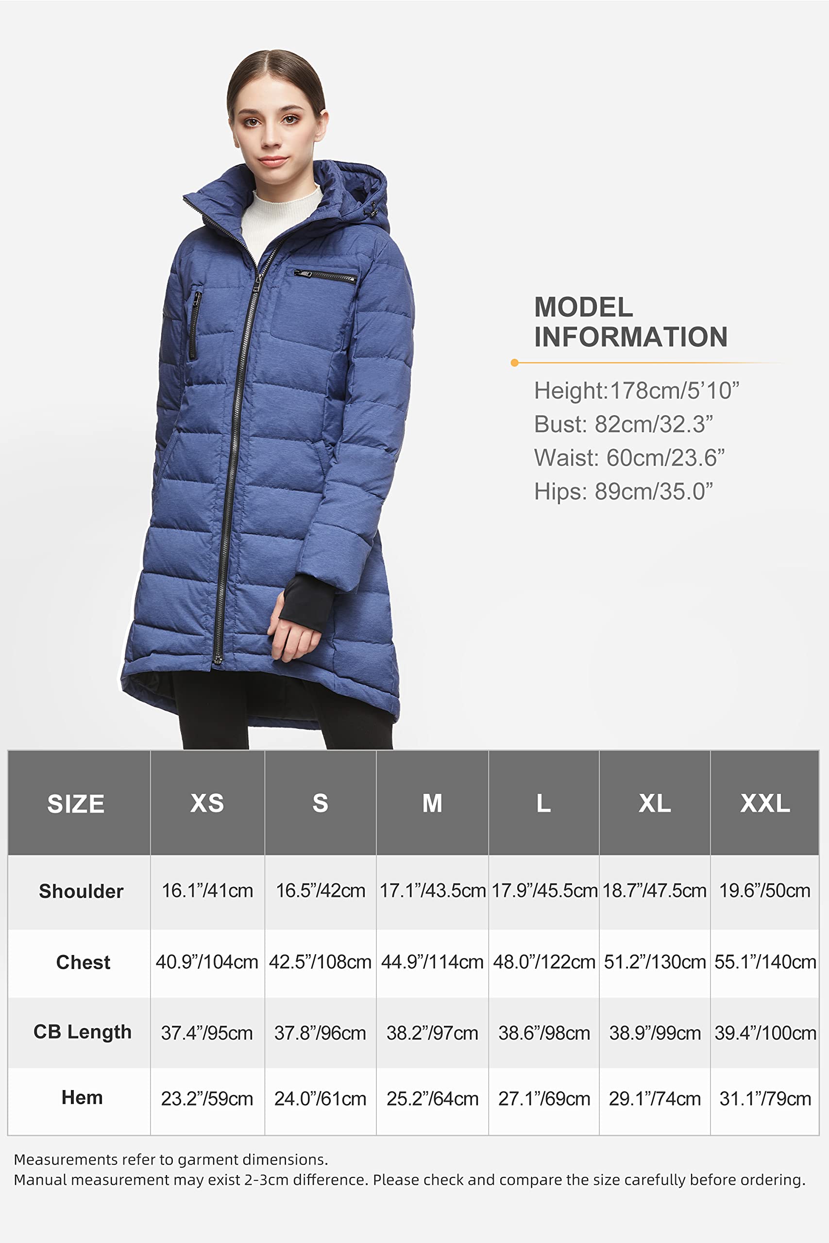 Orolay Women's Winter Down Jacket Long Quilted Puffer Coat Warm Hooded Slim Fit Outerwear