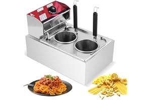 JIAWANSHUN 2 Holes Commercial Pasta Cooker,110V Stainless Steel Noodle Maker, Adjustable Temp (60-200℃/140-392°F), Fast Cooking for Restaurant Dumplings Vegetables