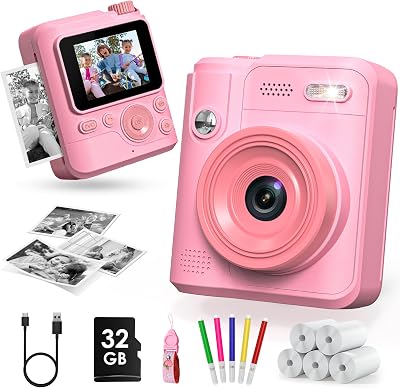 Gofunly Kids Camera Instant Print 2.0-Inch 32GB 5 Roll Paper 3-12