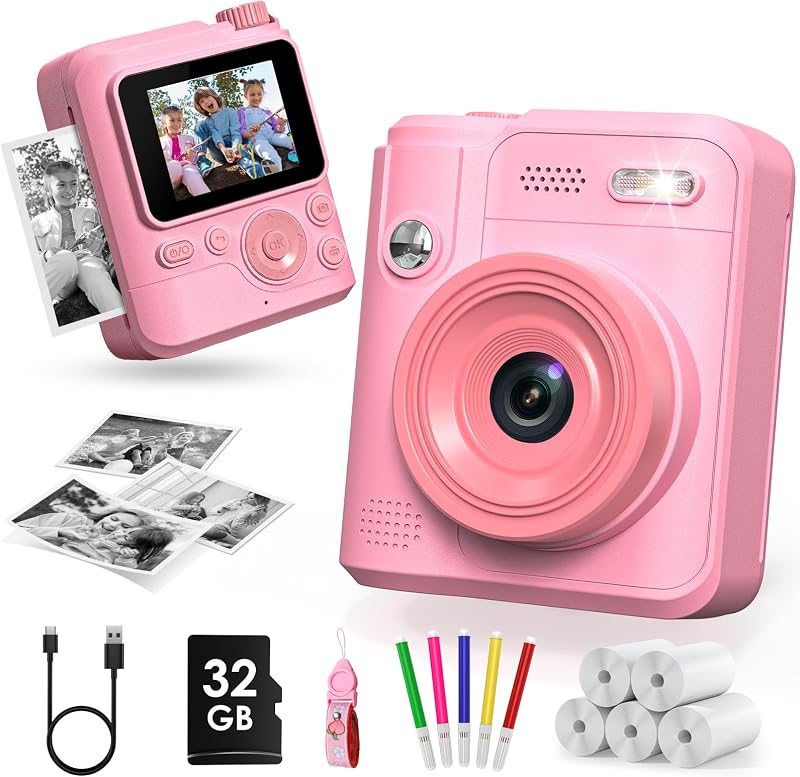 Gofunly Kids Camera Instant Print 2.0-Inch 32GB 5 Roll Paper 3-12