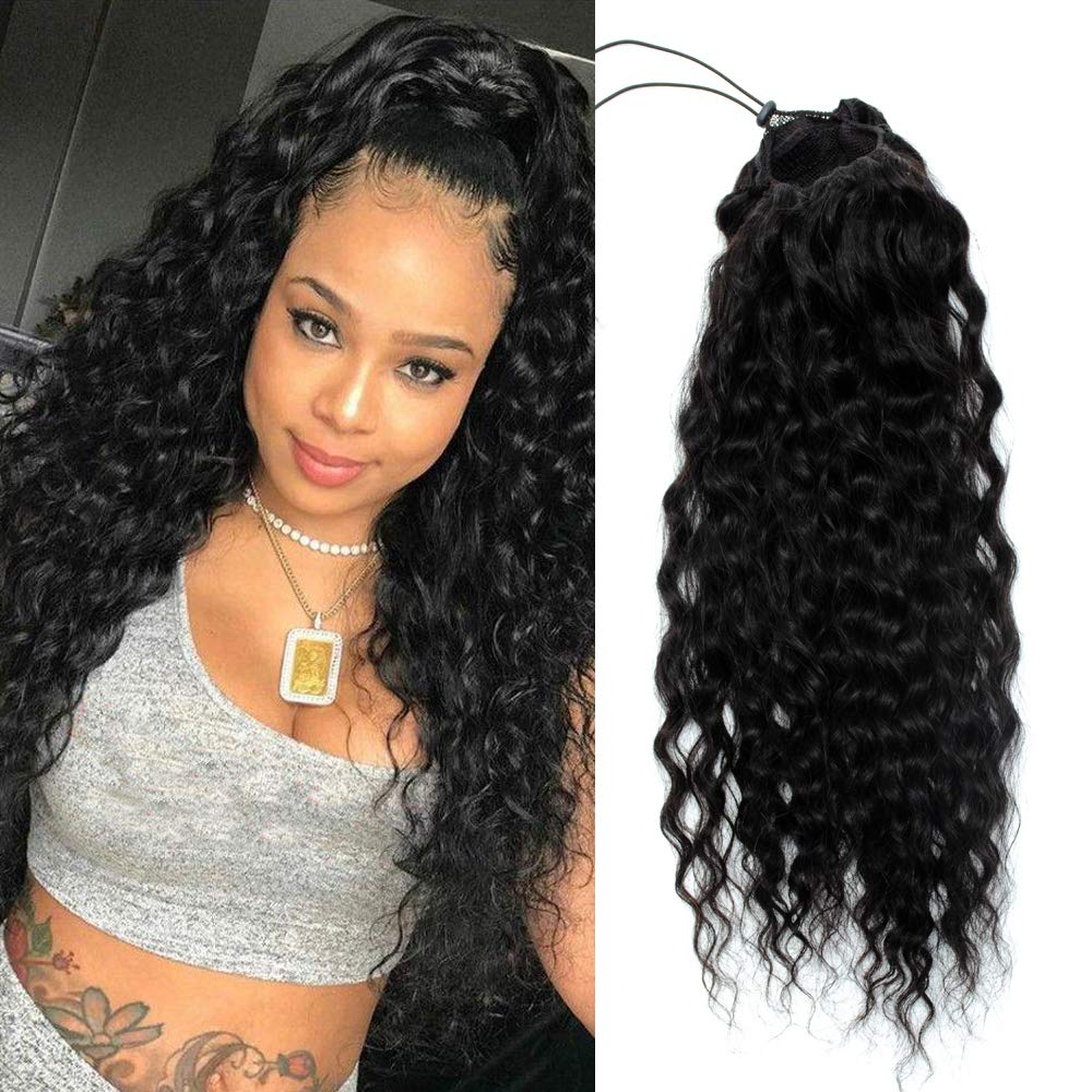 Yepei Long Curly Human Hair Ponytail 