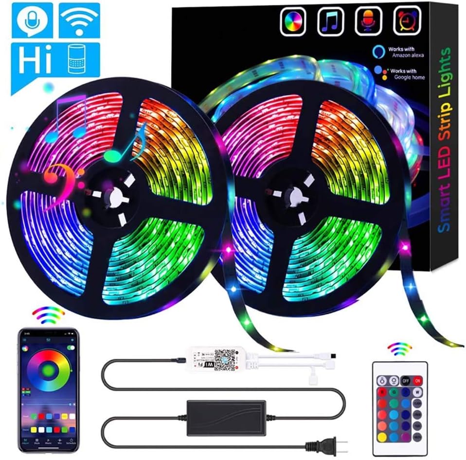 FXQIN LED Strip Lights WiFi, Waterproof RGB Strip Lights Kit 10M SMD 5050 Color Changing LED Tape Lights with Remote APP Control Sync to Music Apply LED Strip for Bedroom Kitchen