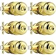 Probrico Polished Brass Privacy Interior Door Knobs Bed and Bath Keyless Door Locksets, 6 Pack