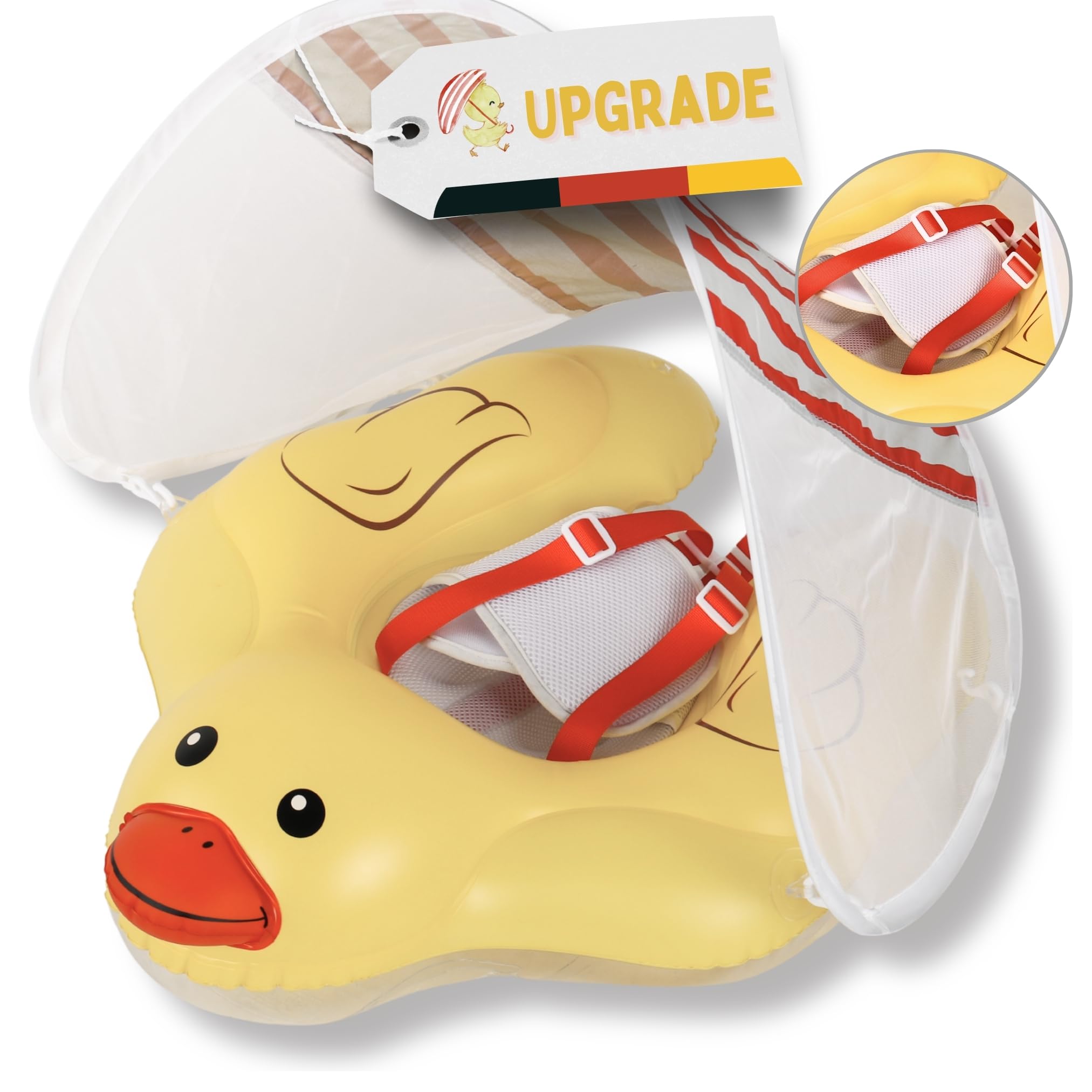 EDWEKIN® Baby Swimming Ring, Baby Buoyancy Aid with Removable Sun Canopy, Baby Swim Trainer, Duck Swim Aid, Swimming Tires for Babies, Toddlers from 3 to 36 Months