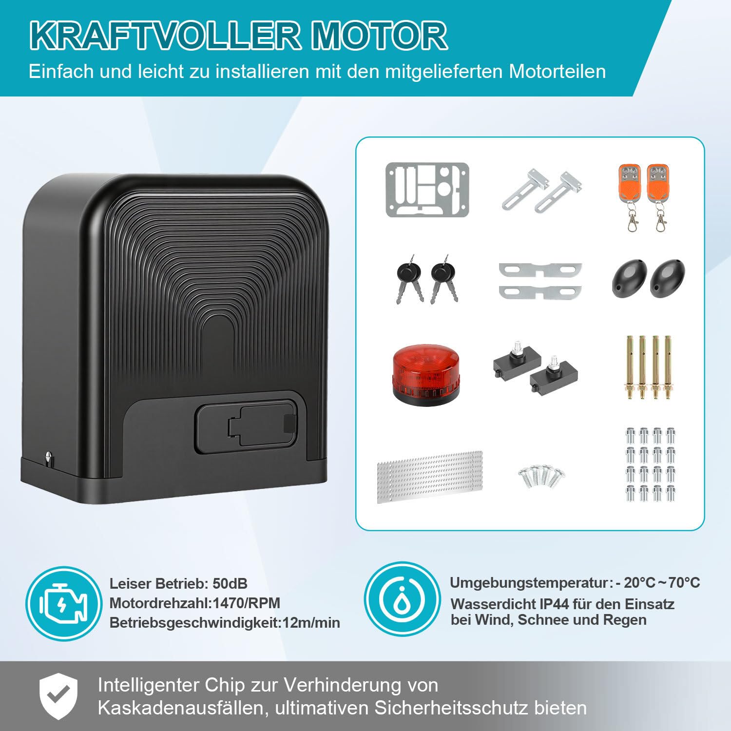 Joparri Motores Puertas Correderas máx 1600KG 750 W, Smart WiFi Accionamiento Eléctrico De Puerta con 4M Cremallera, 4 Control Remoto, luz de alarma y función de cierre automático