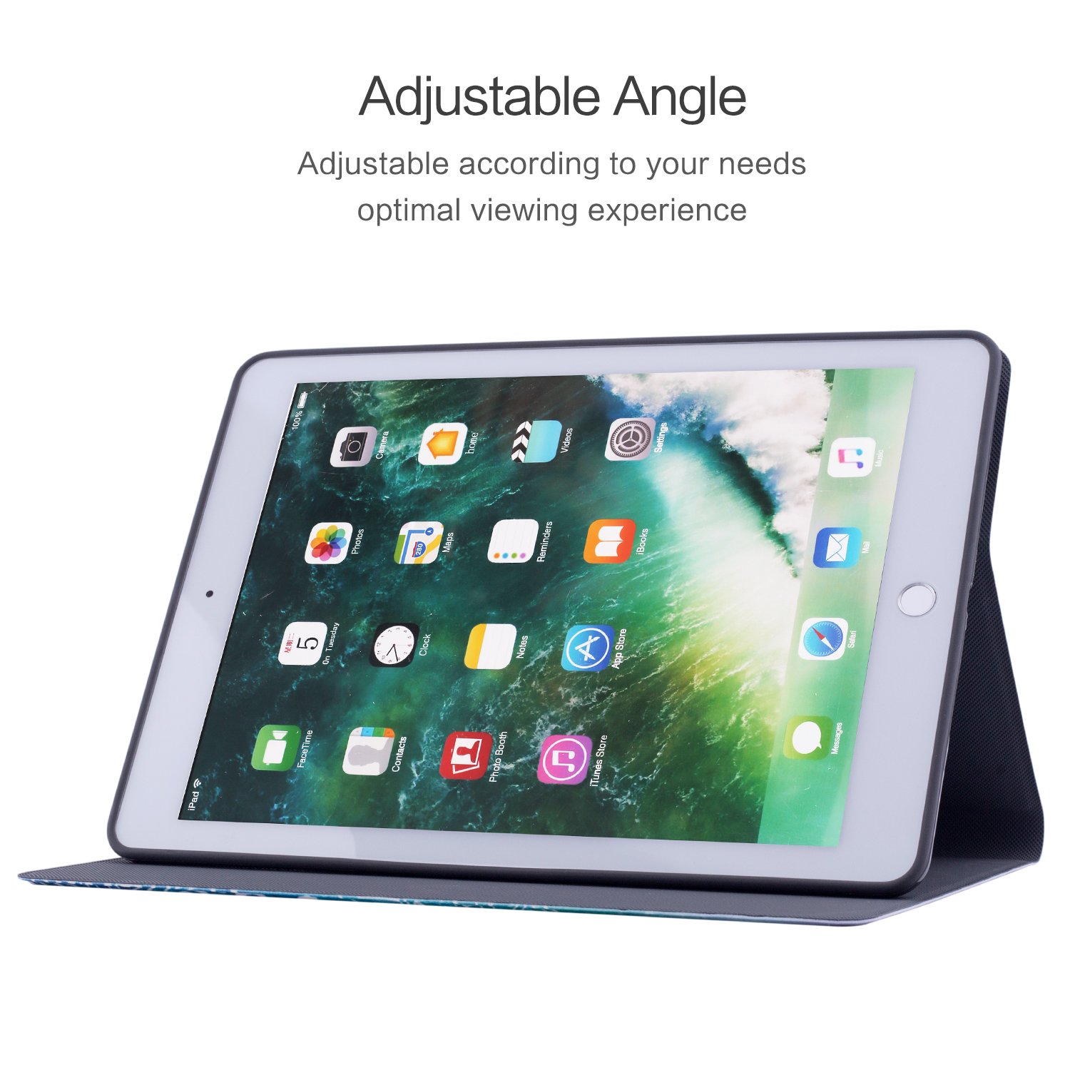 Dopup iPad 9.7 Case 2018/2017 iPad Case, Premium Leather Folio Case Cover for Apple iPad 9.7 inch, Multiple Viewing Angles Stand, Also Fits iPad Air 2/ iPad Air (Blue Mandara)