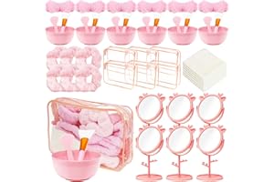 48 Pcs Pink Facial Care Mixing Tools, Spa Party Favor Supplies Bulk Include Face Mask Mixing Bowl Set Mirror Headband Scrunch