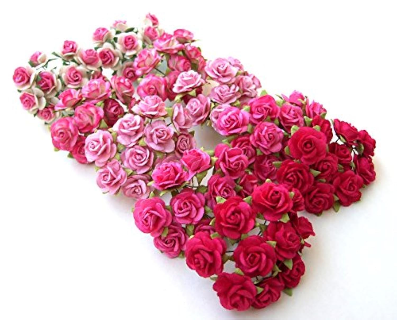 ICRAFY Assorted 100 Tiny Pink Rose Mulberry Paper Flower Artificial Craft Scrapbook Valentine Day for Love Wedding Supply Accessory DIY, Pink Tone Color, Size 1.5 cm.